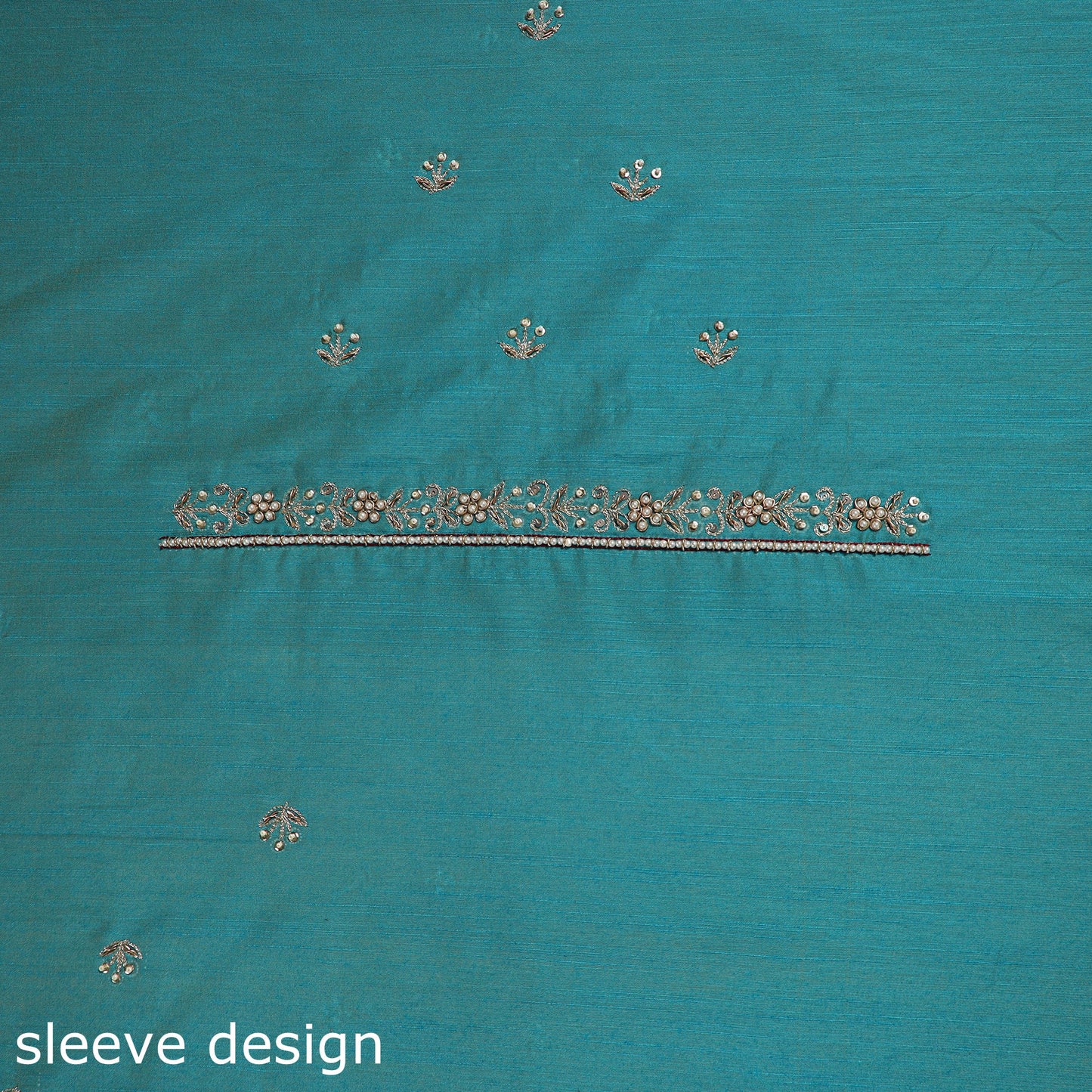 Blue - zardozi hand embroidery slub silk plain blouse piece