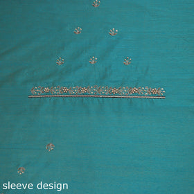 Blue - zardozi hand embroidery slub silk plain blouse piece