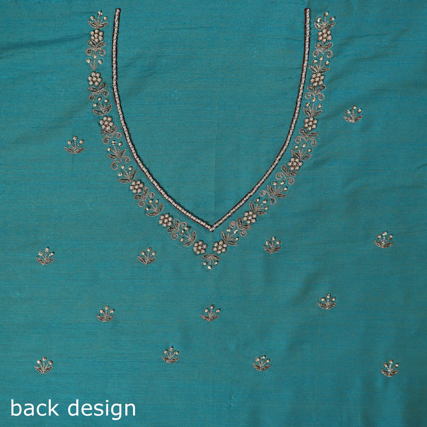 Blue - zardozi hand embroidery slub silk plain blouse piece