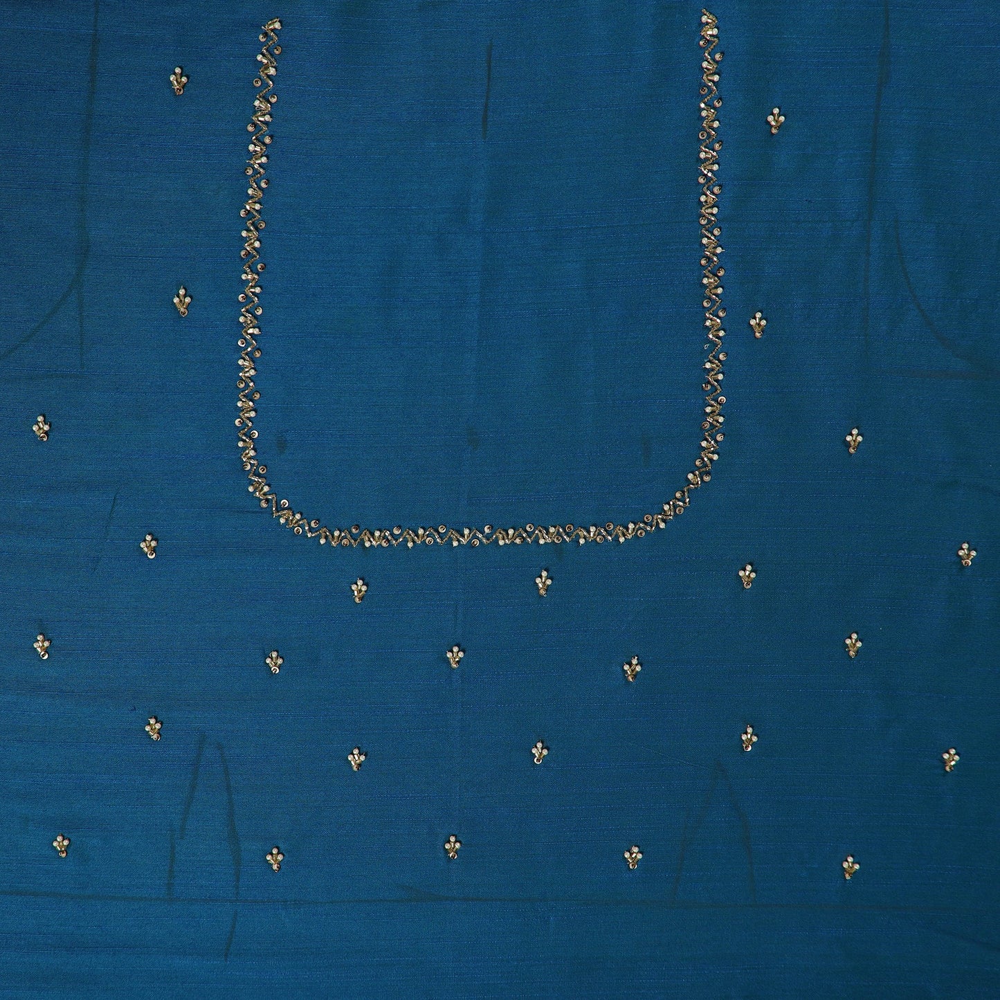 Blue - zardozi hand embroidery slub silk plain blouse piece