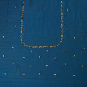 Blue - zardozi hand embroidery slub silk plain blouse piece