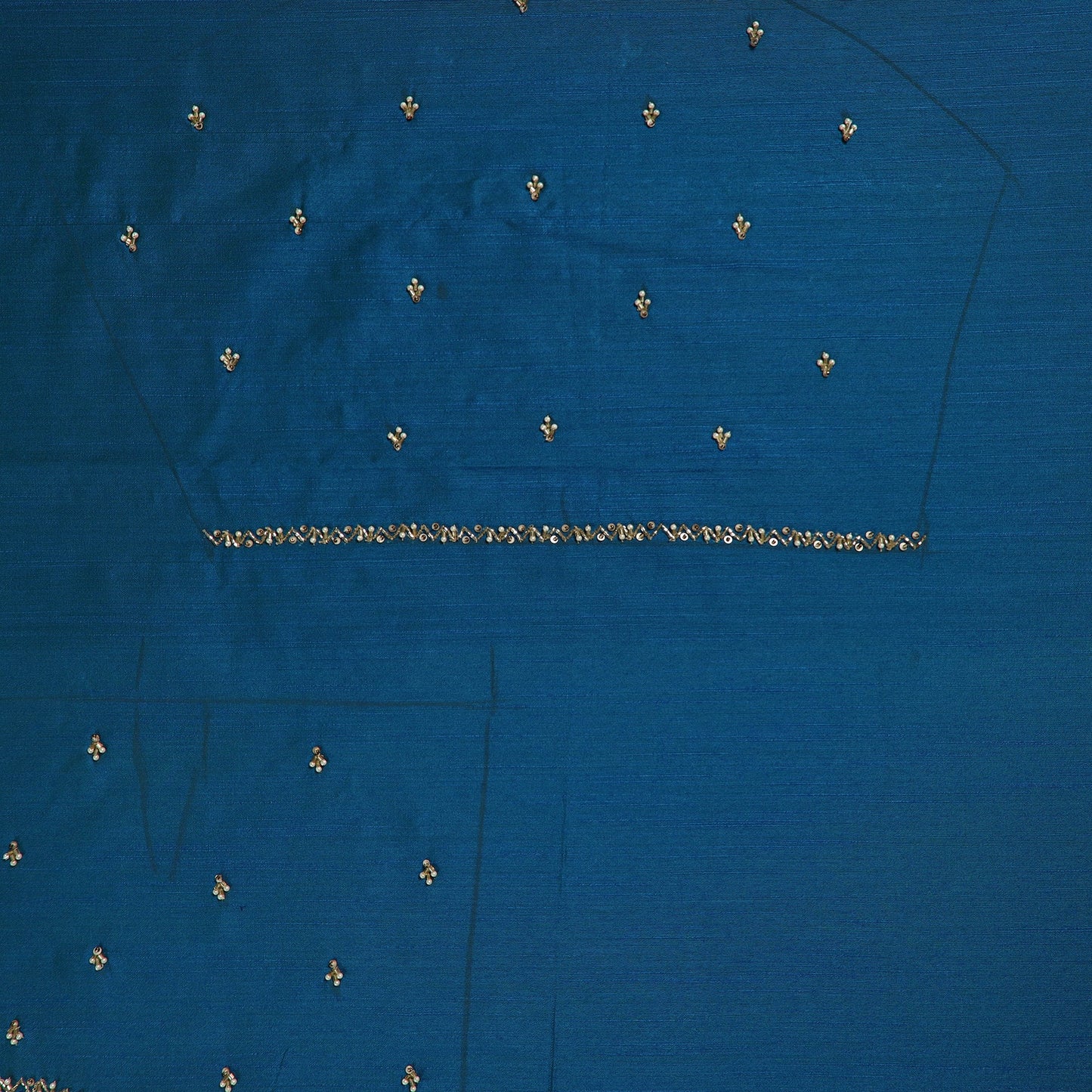 Blue - zardozi hand embroidery slub silk plain blouse piece