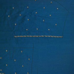 Blue - zardozi hand embroidery slub silk plain blouse piece