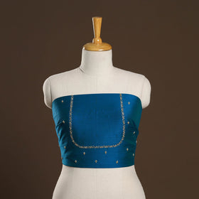 Blue - zardozi hand embroidery slub silk plain blouse piece