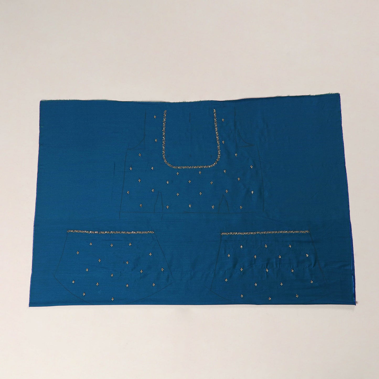 Blue - zardozi hand embroidery slub silk plain blouse piece