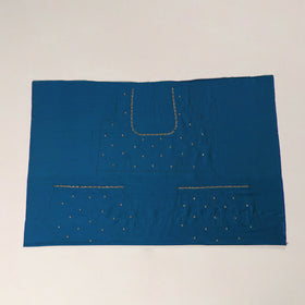Blue - zardozi hand embroidery slub silk plain blouse piece