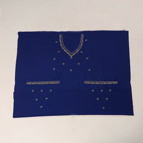 Blue - zardozi hand embroidery slub silk plain blouse piece