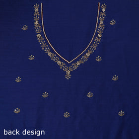 Blue - zardozi hand embroidery slub silk plain blouse piece