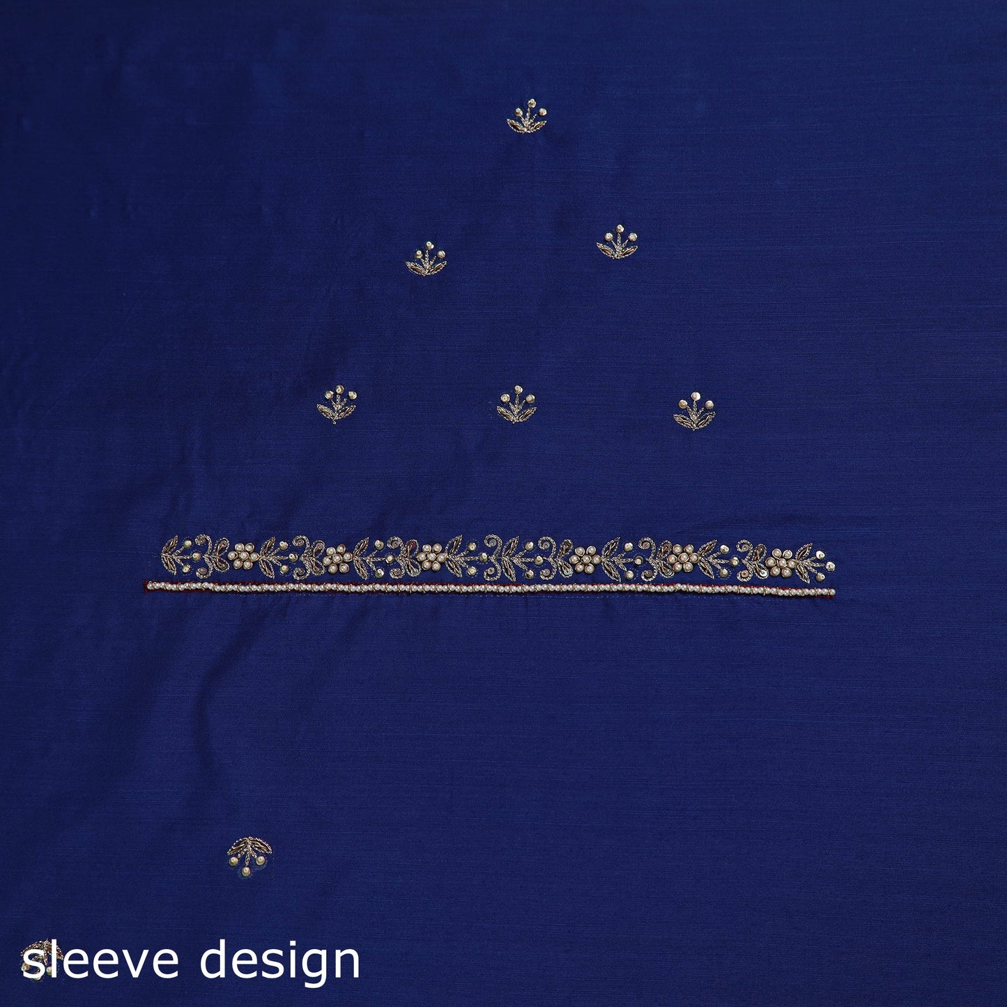 Blue - zardozi hand embroidery slub silk plain blouse piece