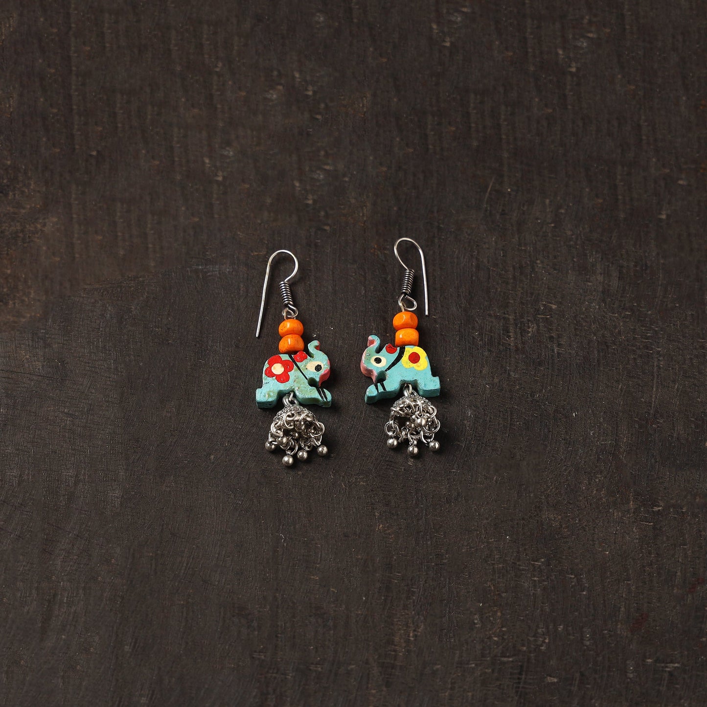 Blue - zareen german silver jhumki earrings with wooden