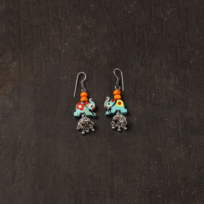 Blue - zareen german silver jhumki earrings with wooden