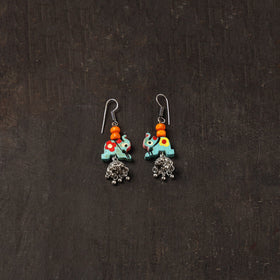 Blue - zareen german silver jhumki earrings with wooden