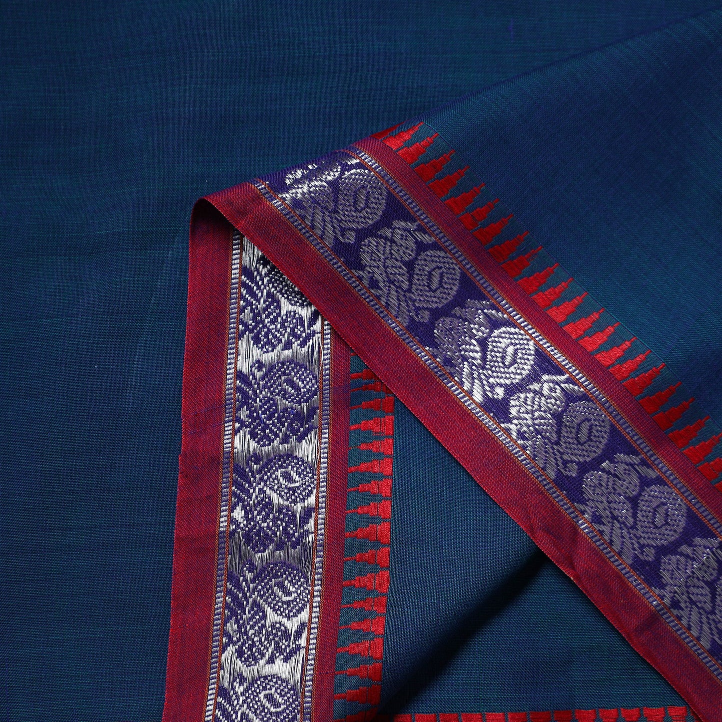 Blue Zari Border Dharwad Cotton Fabric