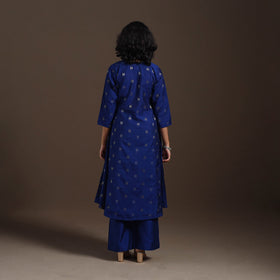 Blue Zari Buti A-Line Spun Dupion Silk Kurta Set (Set of 2)