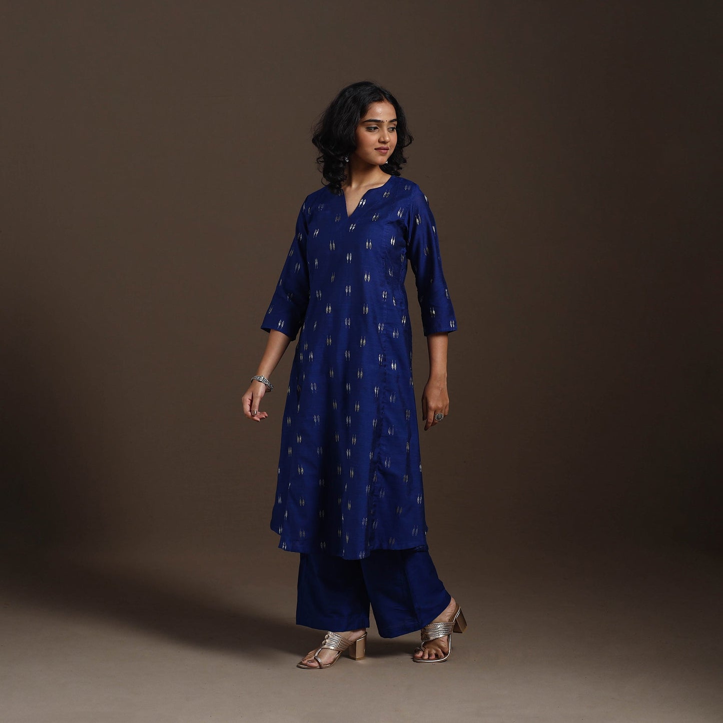 Blue Zari Buti A-Line Spun Dupion Silk Kurta Set (Set of 2)