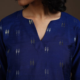 Blue Zari Buti A-Line Spun Dupion Silk Kurta Set (Set of 2)