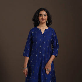 Blue Zari Buti A-Line Spun Dupion Silk Kurta Set (Set of 2)