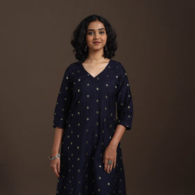 Blue Zari Buti A-Line Spun Dupion Silk Kurta Set (Set of 2)