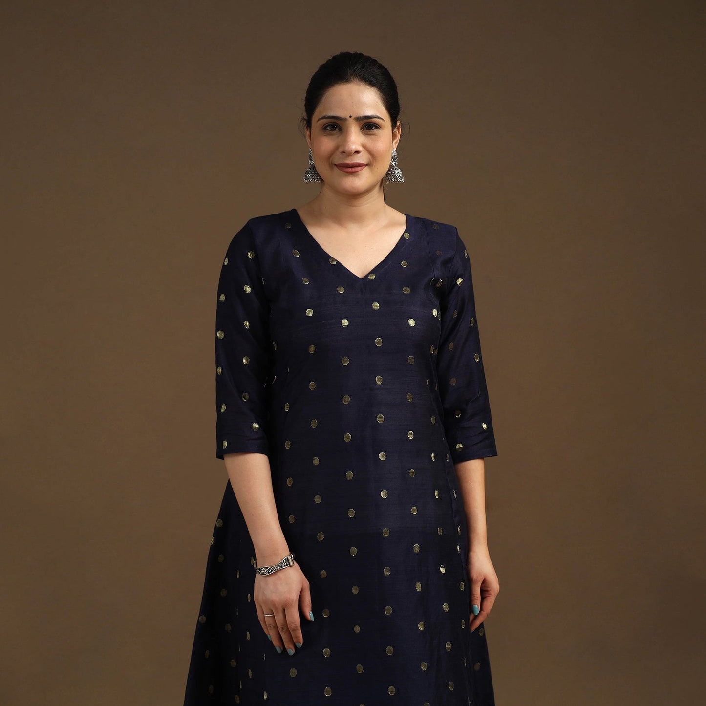 Blue Zari Buti Spun Dupion Silk Kurta Set for Women
