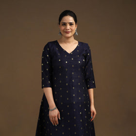 Blue Zari Buti Spun Dupion Silk Kurta Set for Women