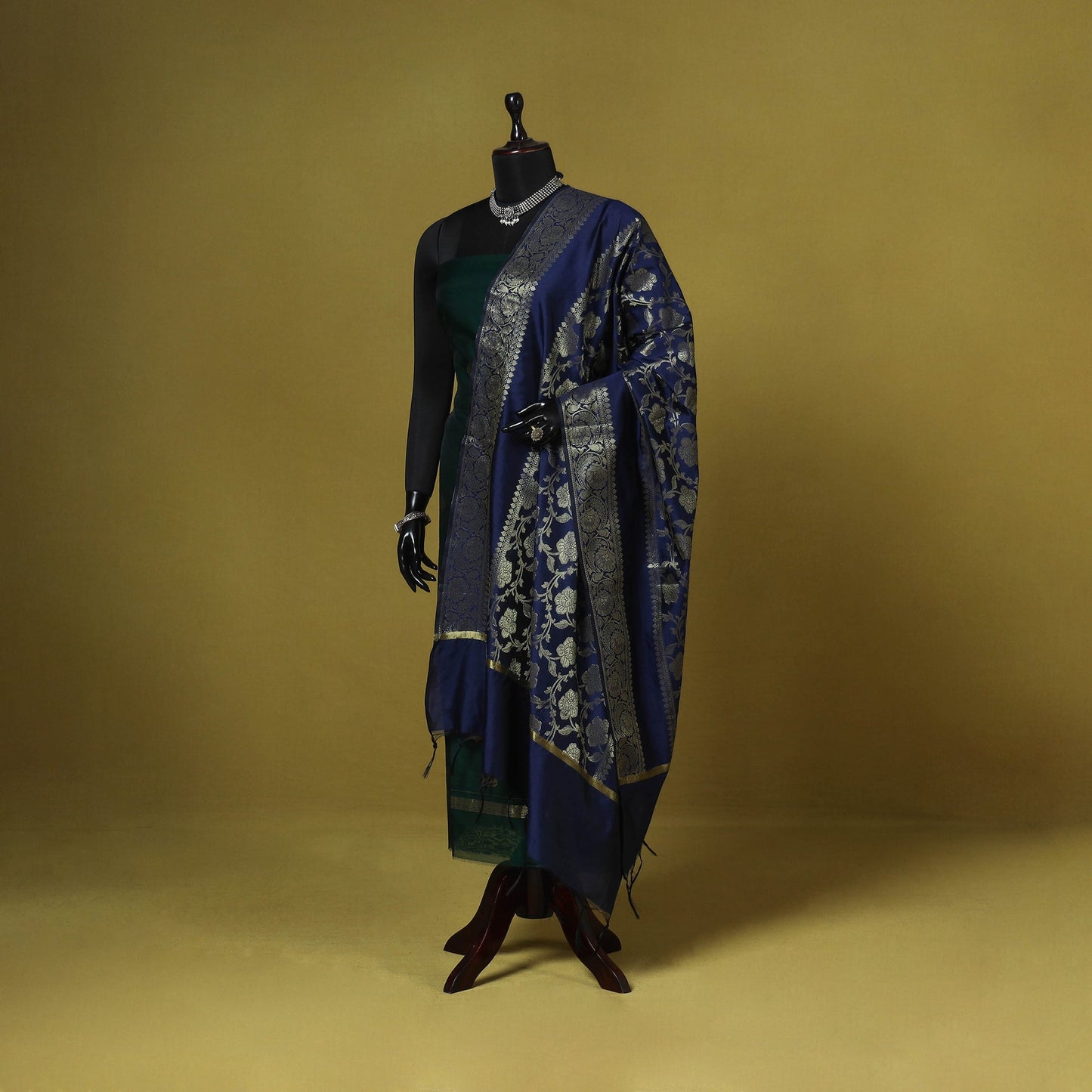 Blue - zari work banarasi silk dupatta 18 - handcrafted