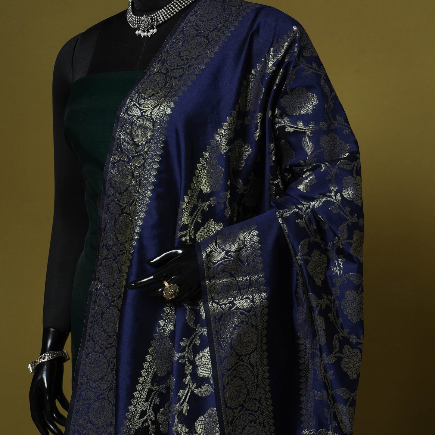 Blue - zari work banarasi silk dupatta 18 - handcrafted