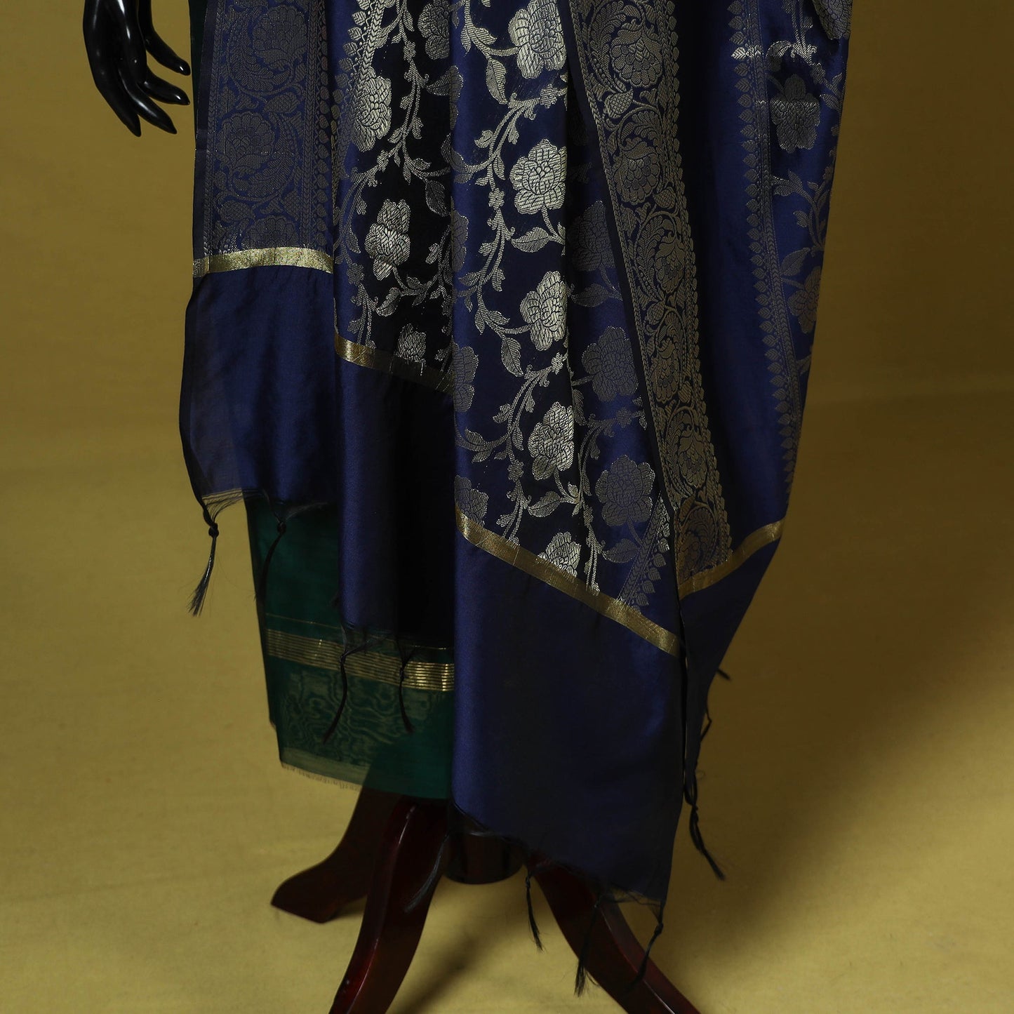 Blue - zari work banarasi silk dupatta 18 - handcrafted