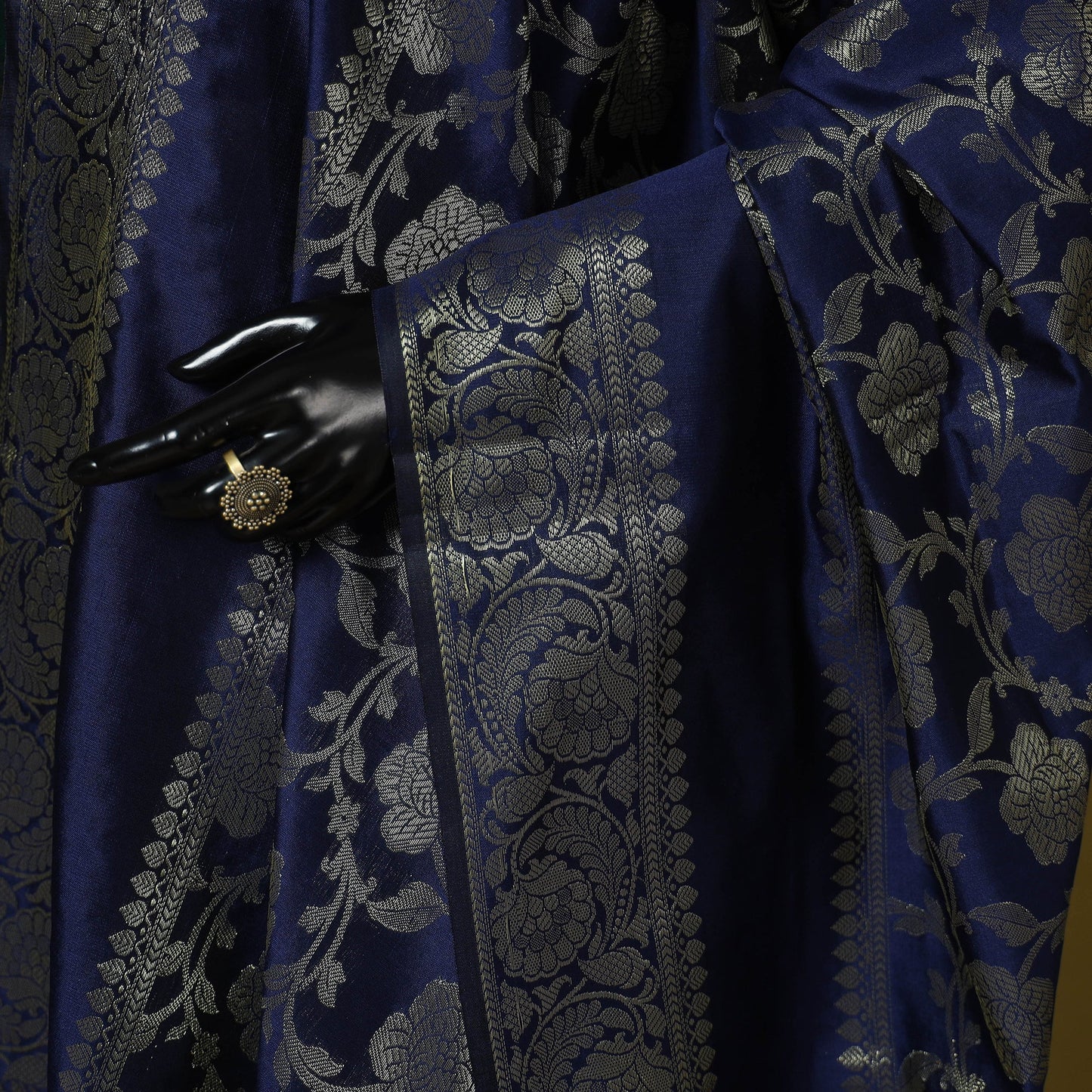 Blue - zari work banarasi silk dupatta 18 - handcrafted