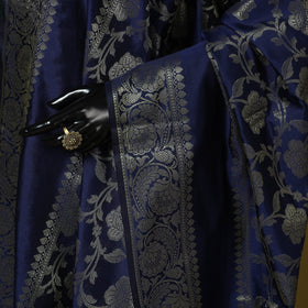 Blue - zari work banarasi silk dupatta 18 - handcrafted