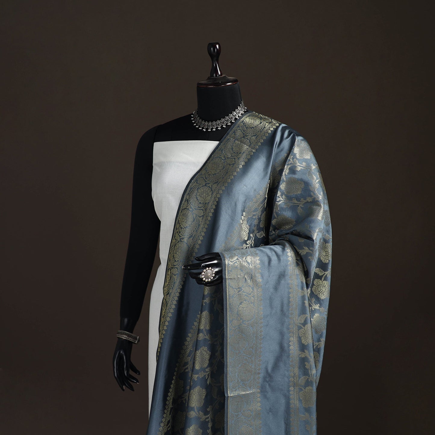 Zari work banarasi silk dupatta 19 - handcrafted