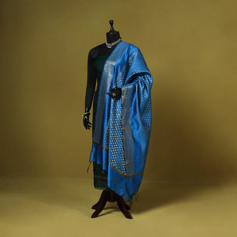 Blue - zari work banarasi silk dupatta 23 - handcrafted