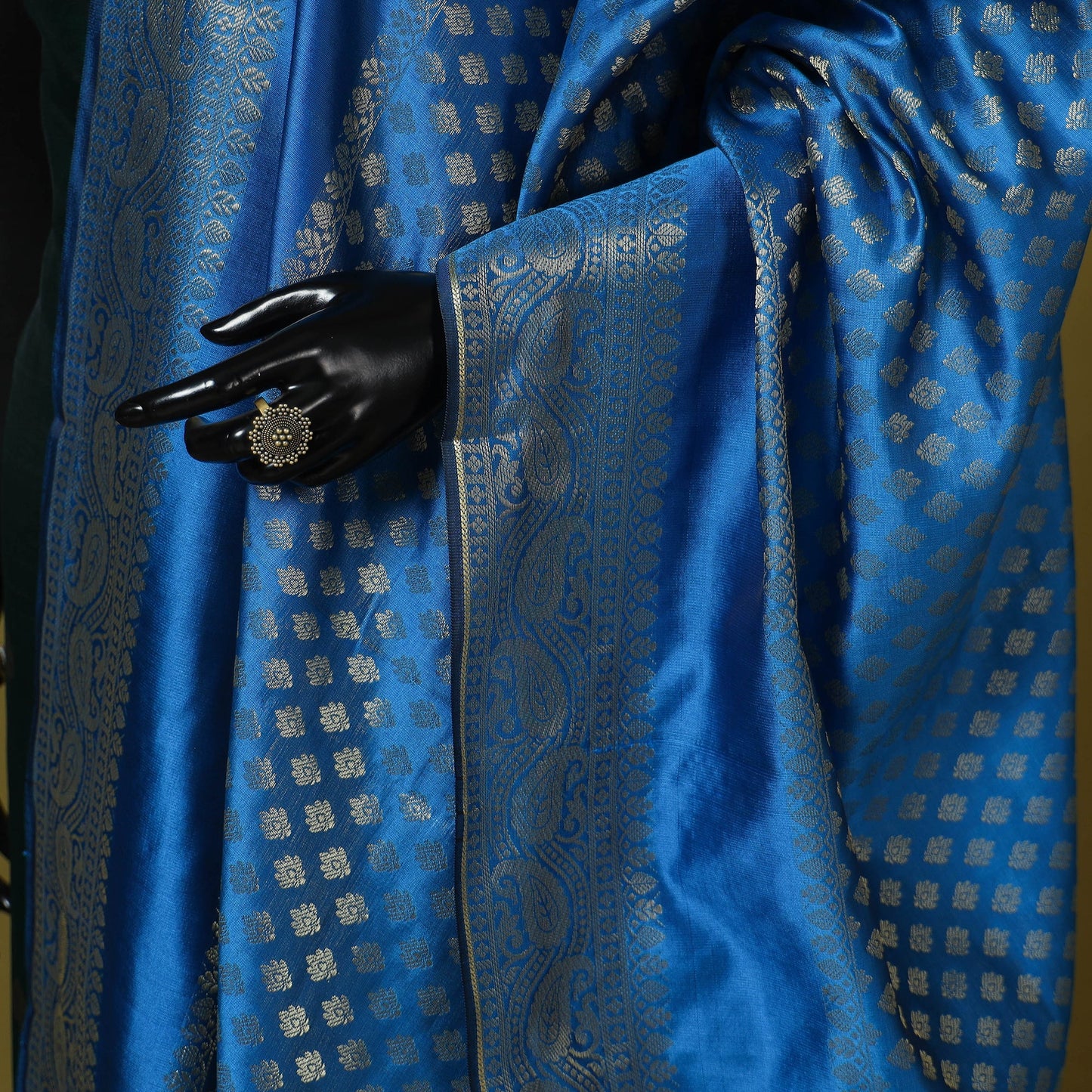 Blue - zari work banarasi silk dupatta 23 - handcrafted
