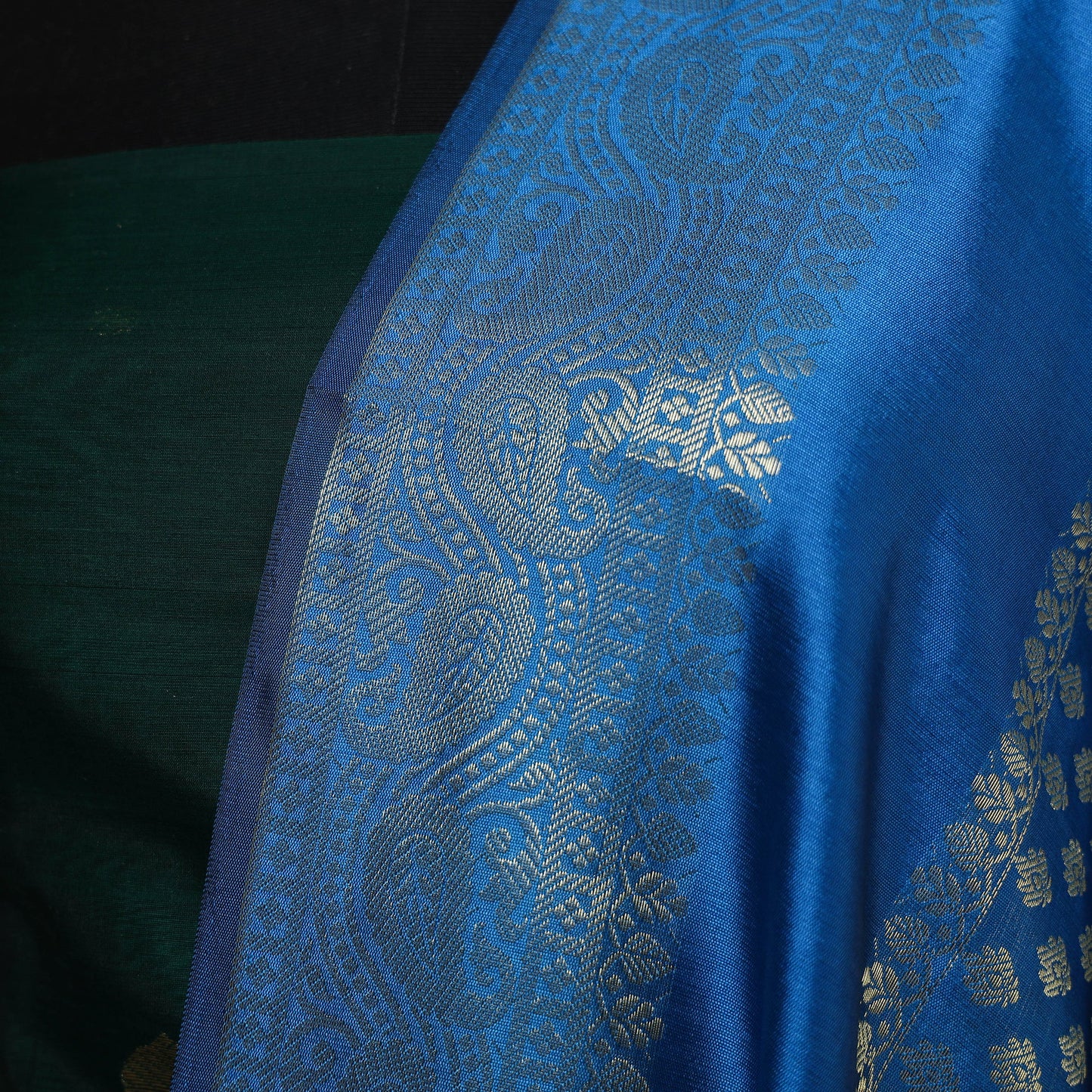 Blue - zari work banarasi silk dupatta 23 - handcrafted