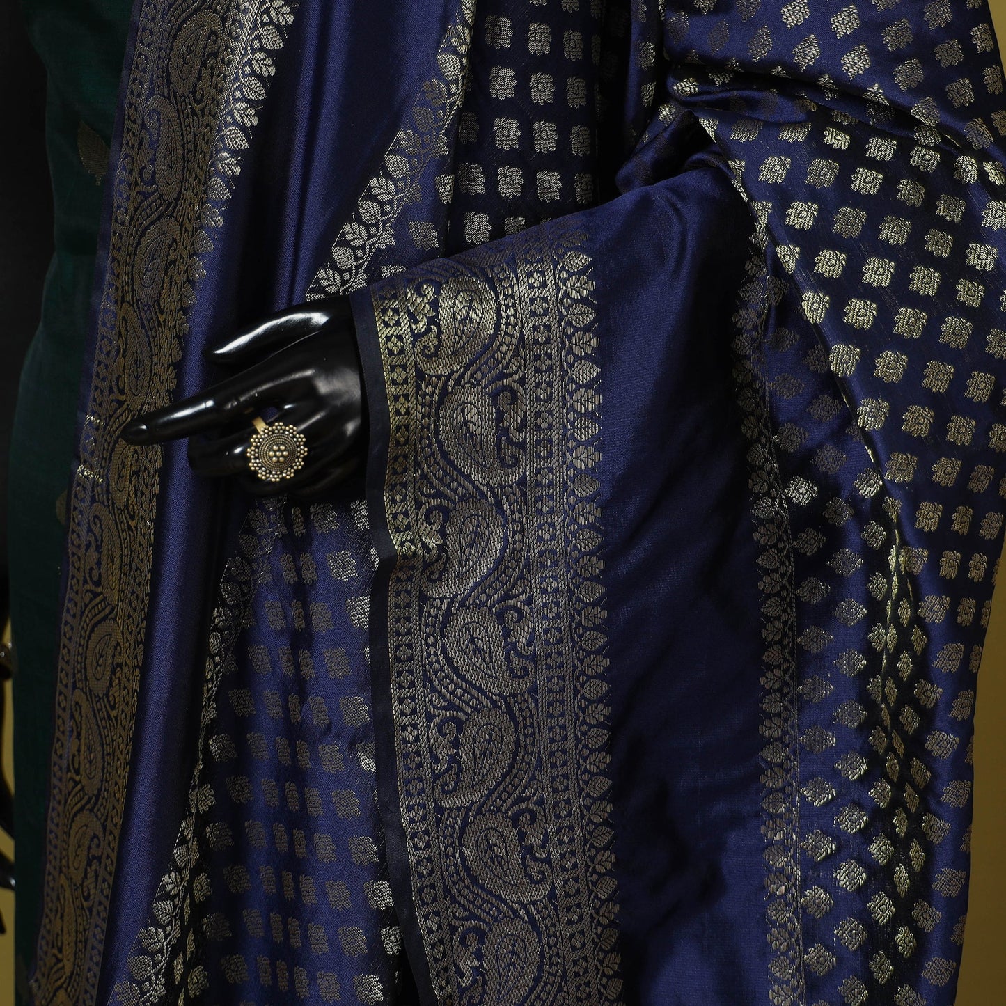 Blue - zari work banarasi silk dupatta 24 - handcrafted