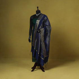 Blue - zari work banarasi silk dupatta 24 - handcrafted