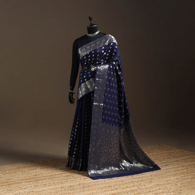 Zari work chiniya silk banarasi saree 15 - handcrafted