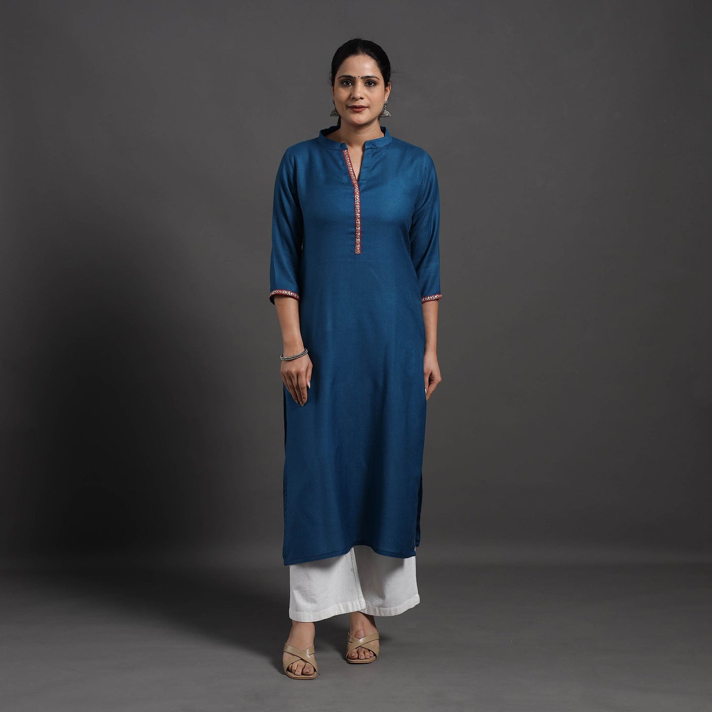 Blue - Zoohi Plain Merino Woolen Kurta