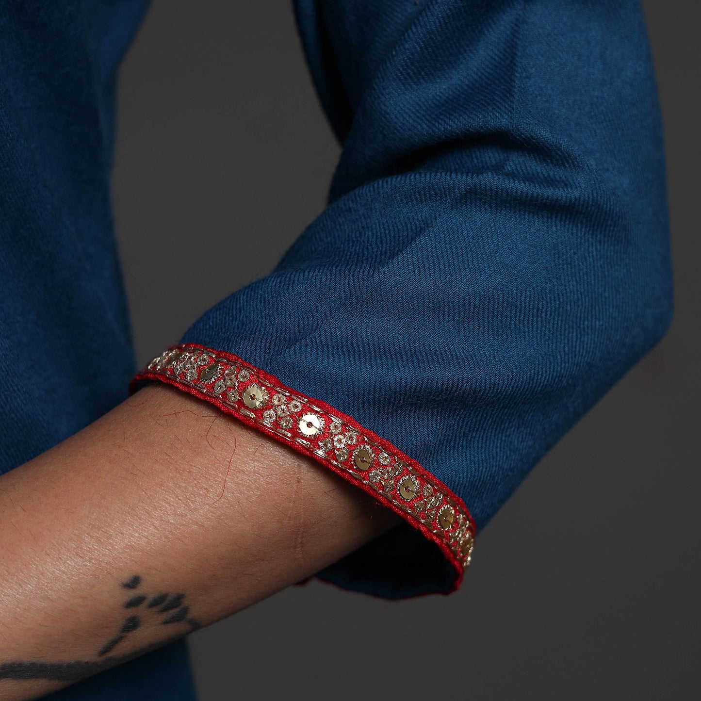 Blue - Zoohi Plain Merino Woolen Kurta