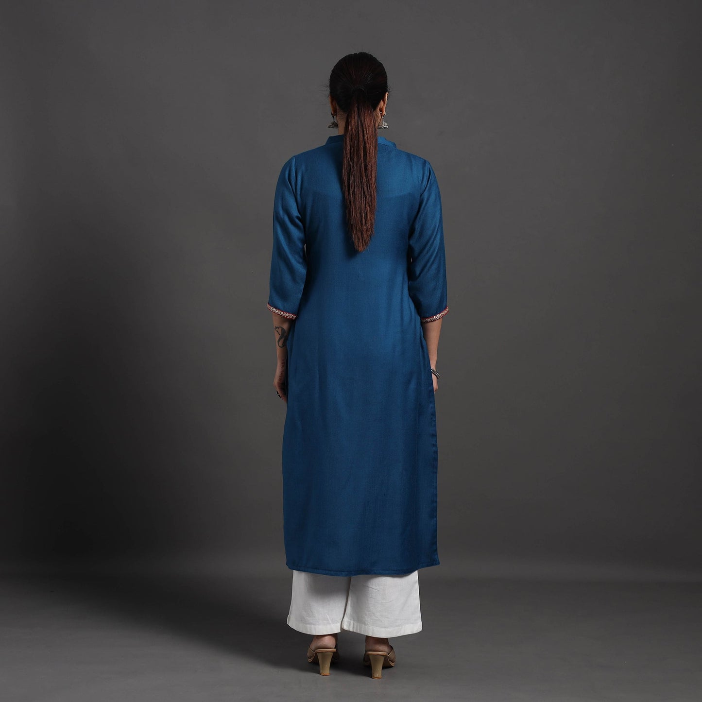 Blue - Zoohi Plain Merino Woolen Kurta