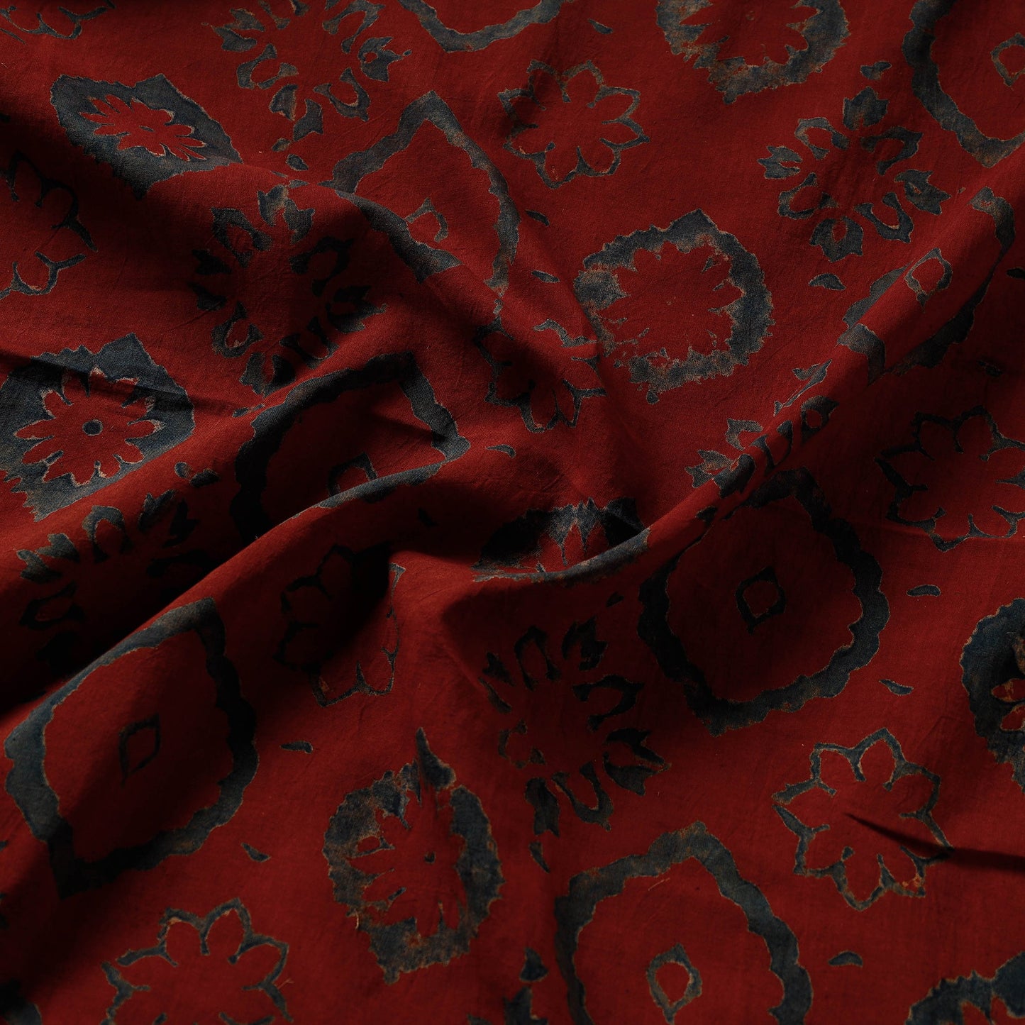  Bold Red Block Print Cotton Ajrakh Fabric