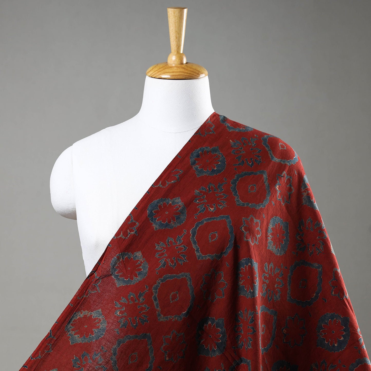  Bold Red Block Print Cotton Ajrakh Fabric