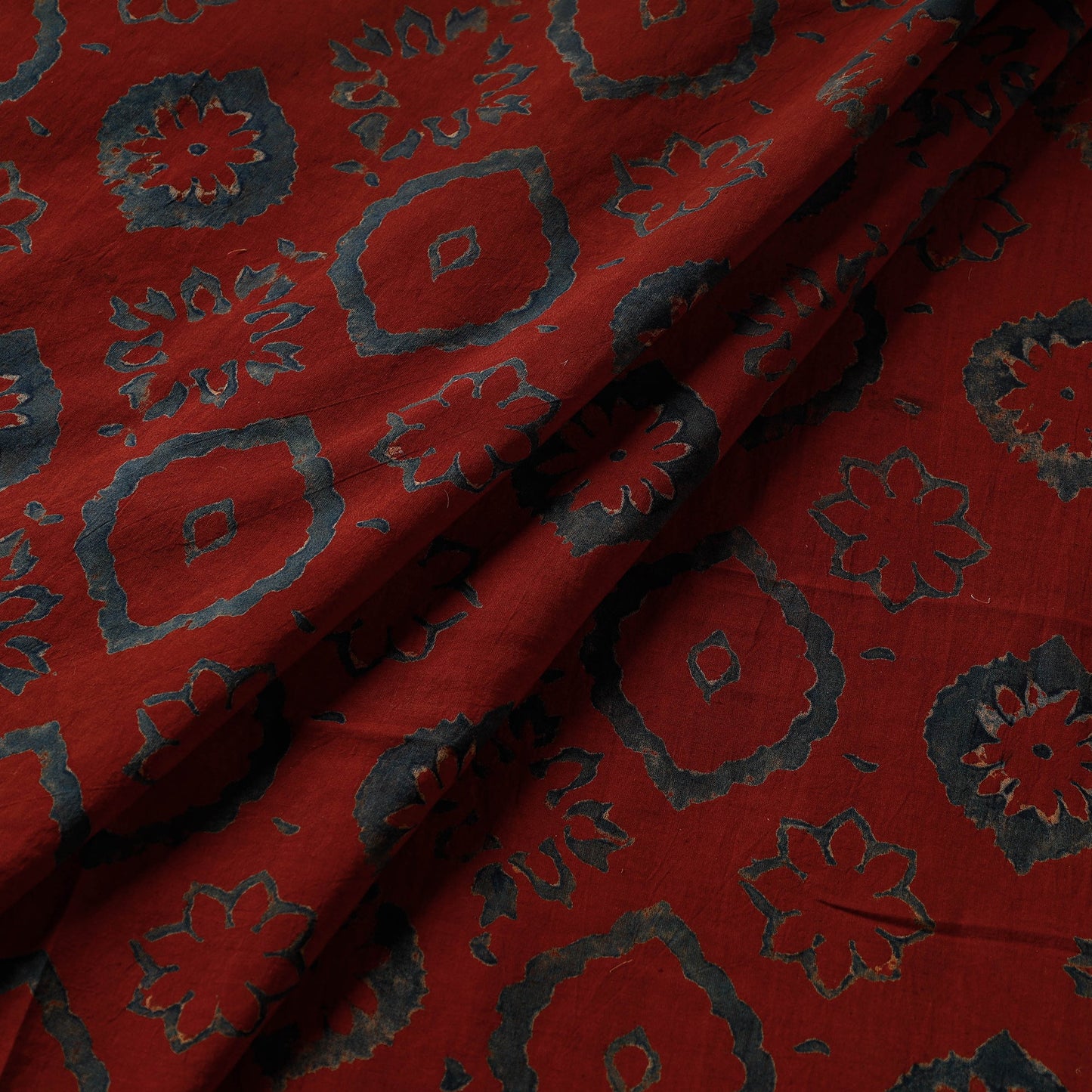  Bold Red Block Print Cotton Ajrakh Fabric
