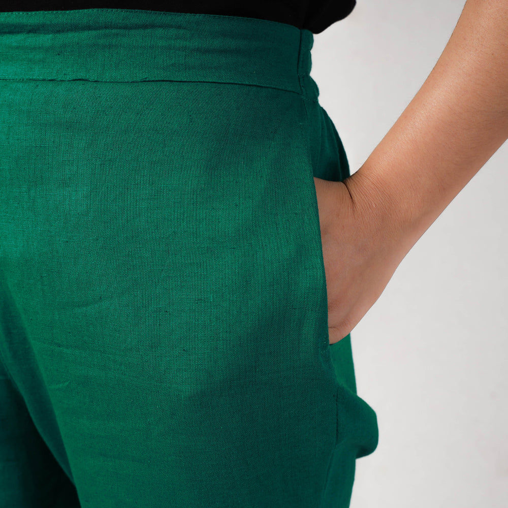 Bottle Green - Cotton Tapered Casual Pant for Women