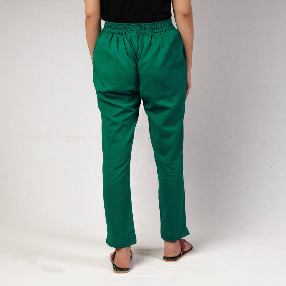 Bottle Green - Cotton Tapered Casual Pant for Women