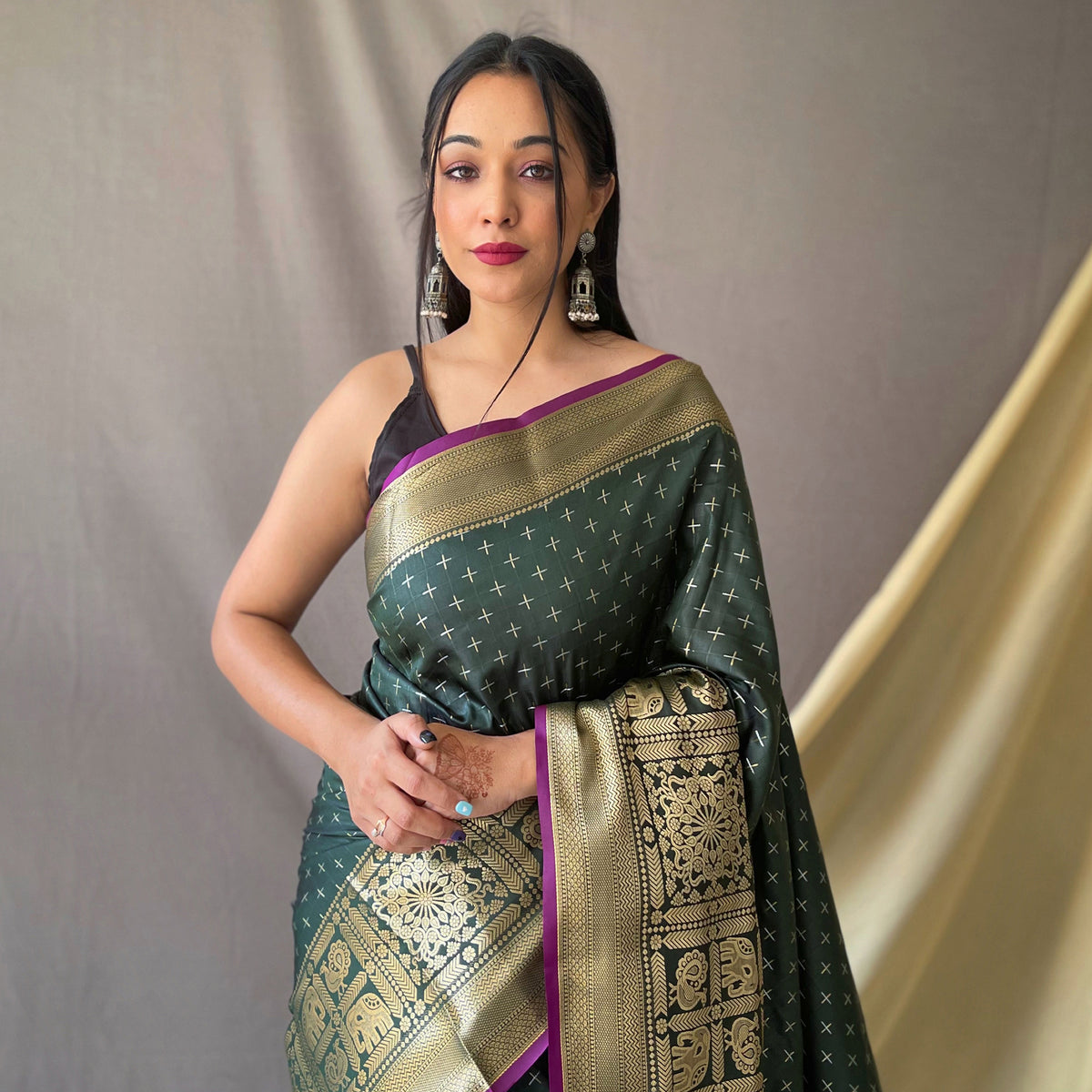 Suhasini Bottle Green Soft Silk Handwork Saree