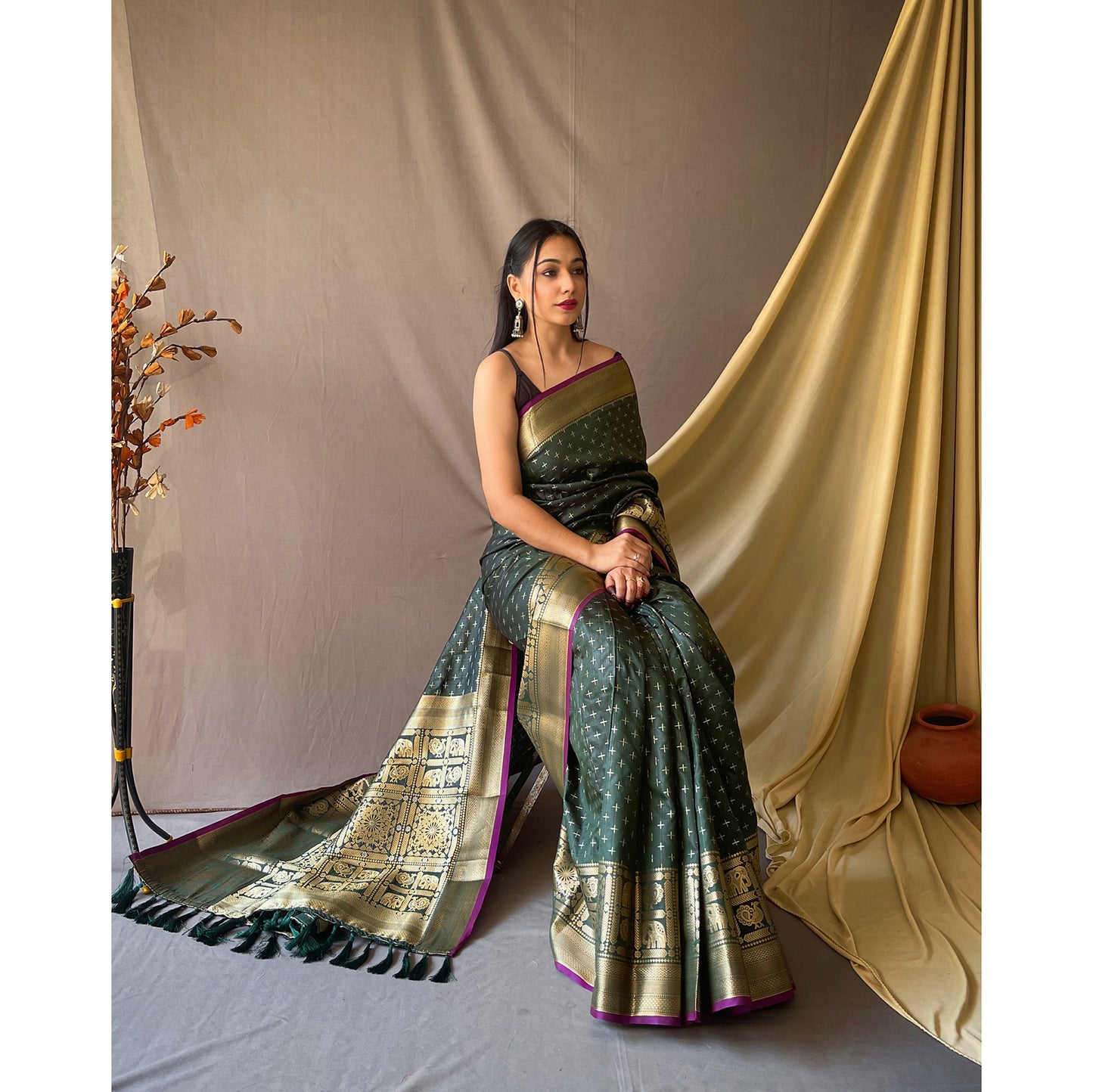 Suhasini Bottle Green Soft Silk Handwork Saree