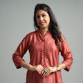 Brick red tussar silk plain kurta - handcrafted
