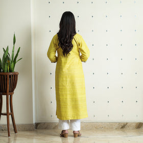 Bright Yellow - Bhagalpuri Handwoven Desi Tussar Silk Long Kurta