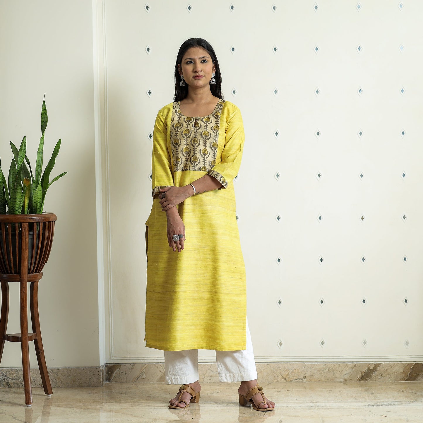 Bright Yellow - Bhagalpuri Handwoven Desi Tussar Silk Long Kurta