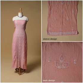 Lucknowi Chikankari Mukaish Work Mul Chanderi Semi Stitched Dress Material: Kurta with Dupatta 06